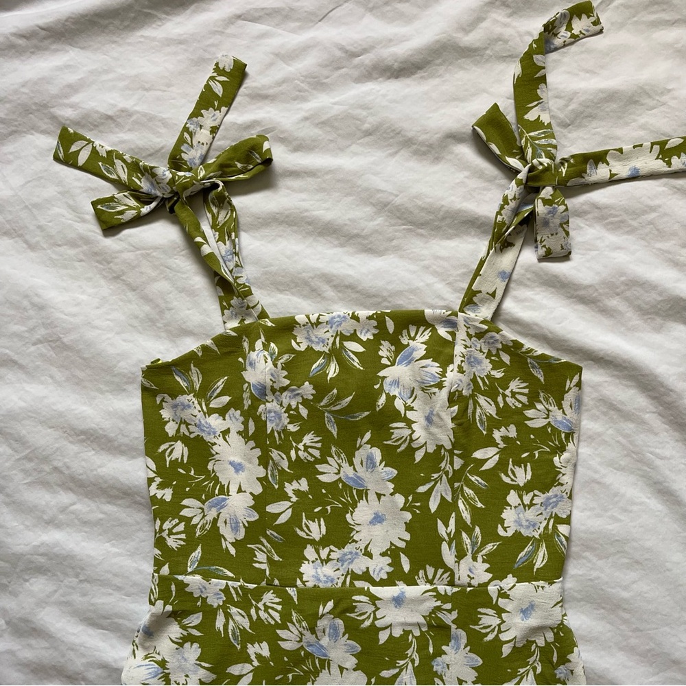 Monteau Women’s Dress Green White Floral Smocked Midi Spring Summer Easter Flowy - Picture 8 of 16